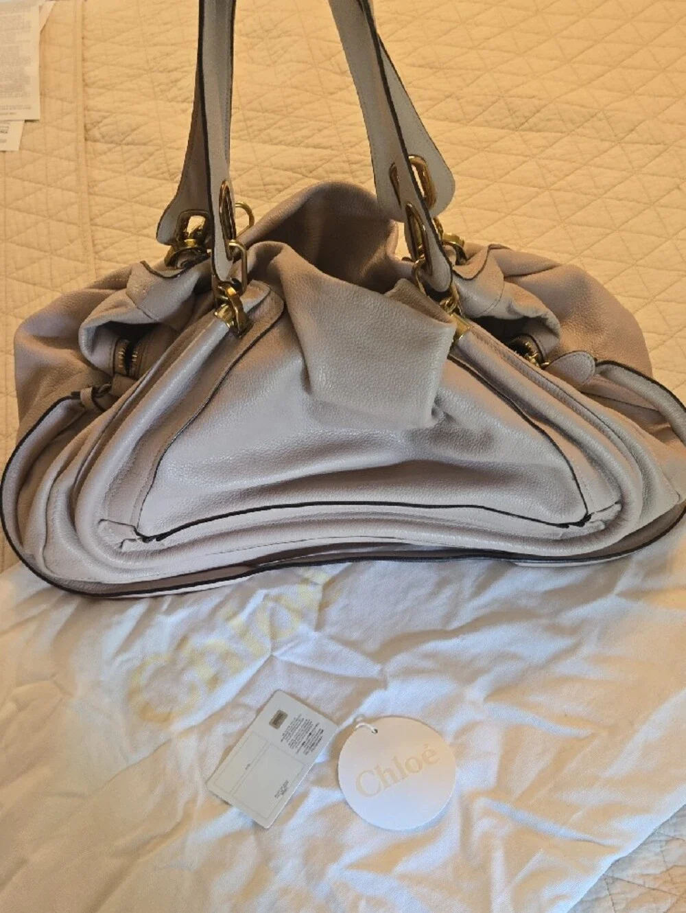AUTHENTIC Chloé Soft Taupe Leather Shoulder Bag with Gold Hardware